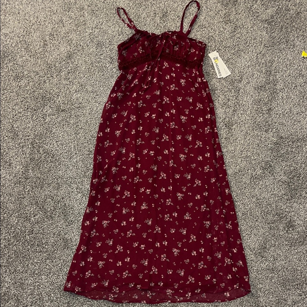 No Boundaries Burgundy Floral Maxi Dress